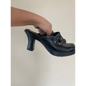 Route 66 High Heel Mules Black Y2K Faux Leather Vegan Size 7 Chunky Platform